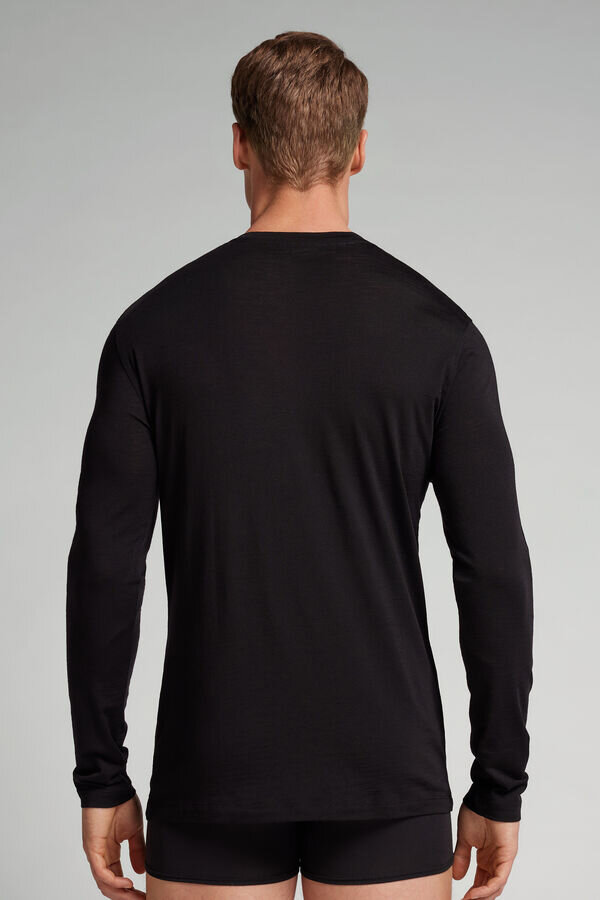 Bluzka z długim rękawem i okrągłym dekoltem z wełny merynosowej Bluzka z długim rękawem i okrągłym dekoltem z wełny merynosowej