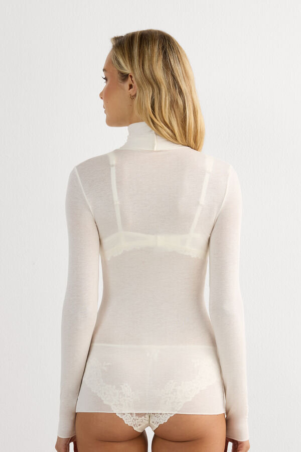 Bluzka z długim rękawem i wysokim kołnierzem z ultralekkiego modalu i kaszmiru Bluzka z długim rękawem i wysokim kołnierzem z ultralekkiego modalu i kaszmiru