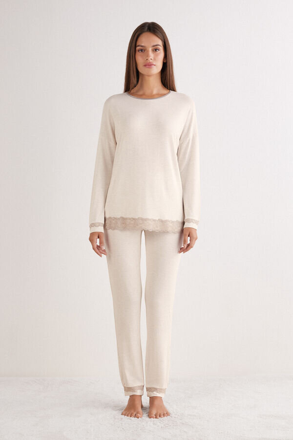 Długa piżama z koronką z modalu Długa piżama z koronką z modalu