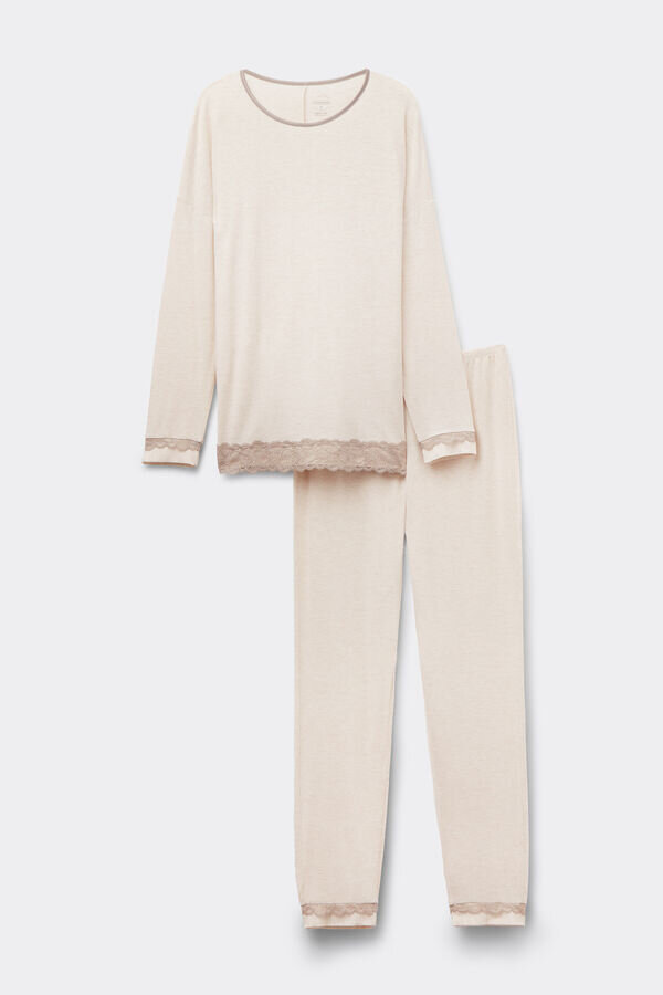 Długa piżama z koronką z modalu Długa piżama z koronką z modalu