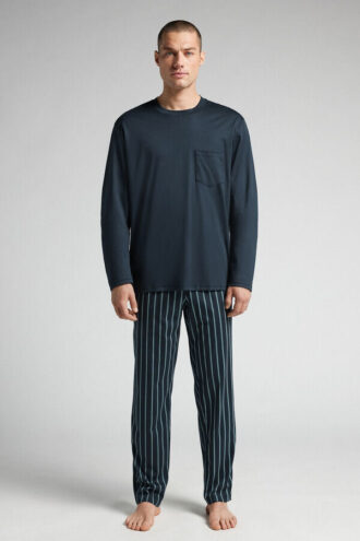 Długie piżamy z nadrukiem, wykonane z najwyższej jakości merceryzowanej bawełny