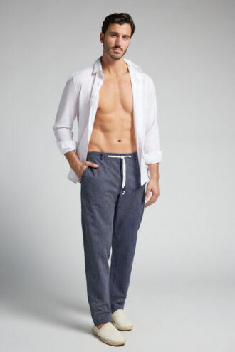 Długie spodnie z lnu i bawełny