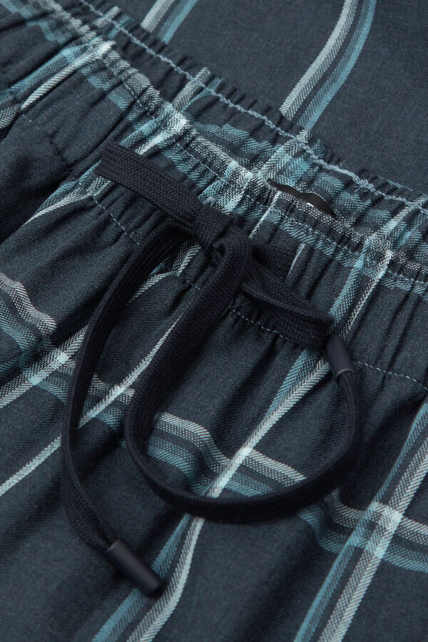 Długie spodnie z tkaniny w kratę w kolorze denim Długie spodnie z tkaniny w kratę w kolorze denim