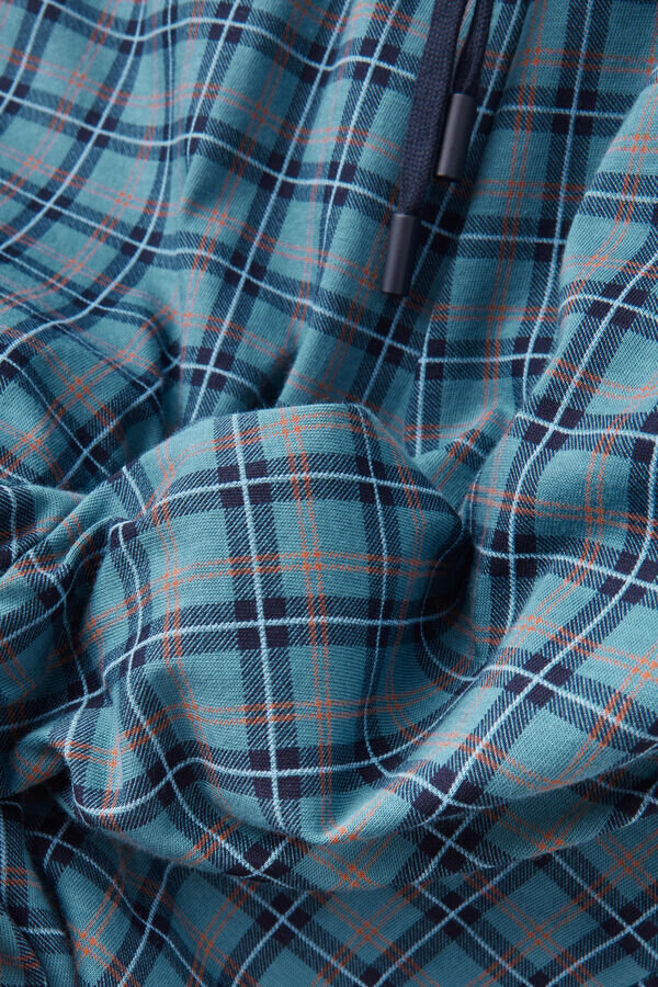 Jasnoniebieskie bawełniane spodnie z nadrukiem w kratkę Jasnoniebieskie bawełniane spodnie z nadrukiem w kratkę