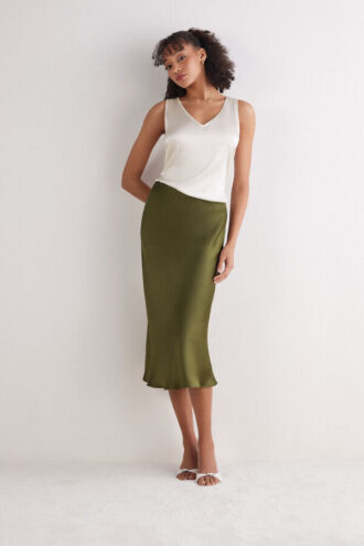 Jedwabna koszulka bez rękawów z dekoltem w serek