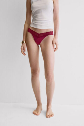 Koronkowe i mikrofibrowe Brazilian Style majtki w stylu lat 80.