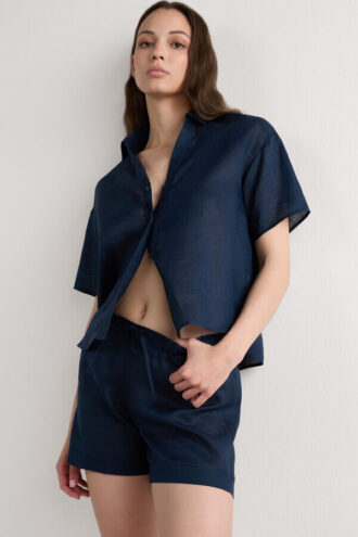 Koszula z czystego lnu z krótkim rękawem