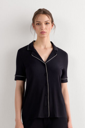 Koszula z krótkim rękawem i guzikami z modalu Koszula z krótkim rękawem i guzikami z modalu