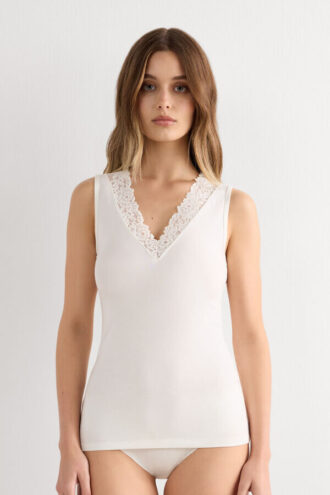 Koszulka bez rękawów z modalu i koronki Pretty Flowers