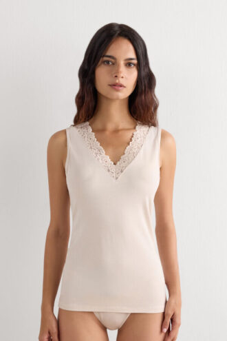 Koszulka bez rękawów z modalu i koronki Pretty Flowers