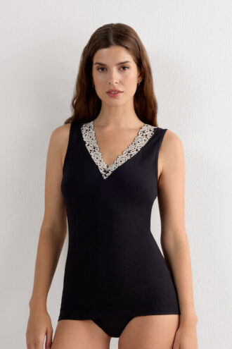 Koszulka bez rękawów z modalu i koronki Pretty Flowers