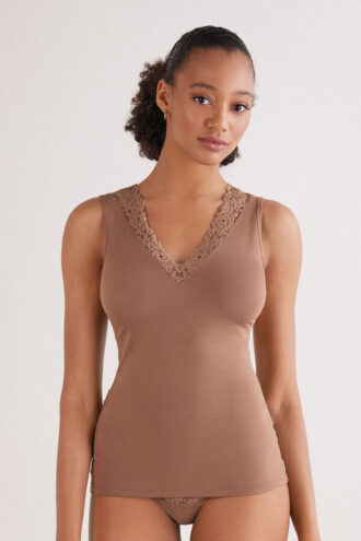 Koszulka bez rękawów z modalu i koronki Pretty Flowers