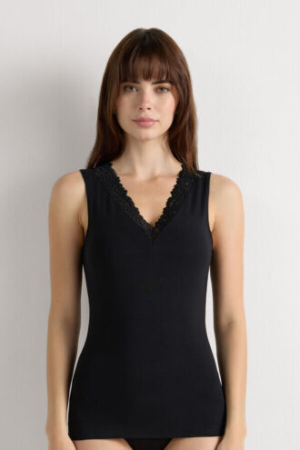 Koszulka bez rękawów z modalu i koronki Pretty Flowers