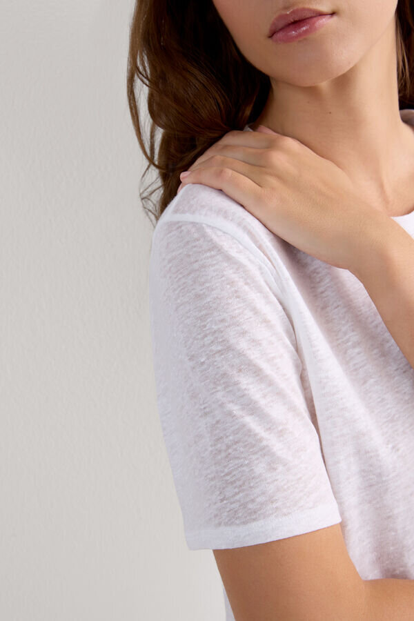 Koszulka z krótkim rękawem z czystego lnu Koszulka z krótkim rękawem z czystego lnu