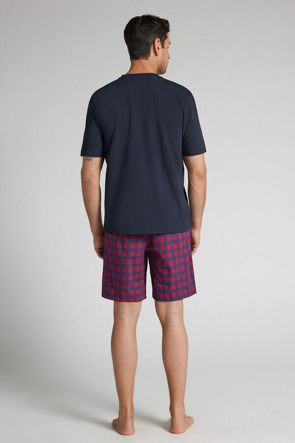 Krótka piżama z bawełny w czerwono-niebieską kratę Krótka piżama z bawełny w czerwono-niebieską kratę
