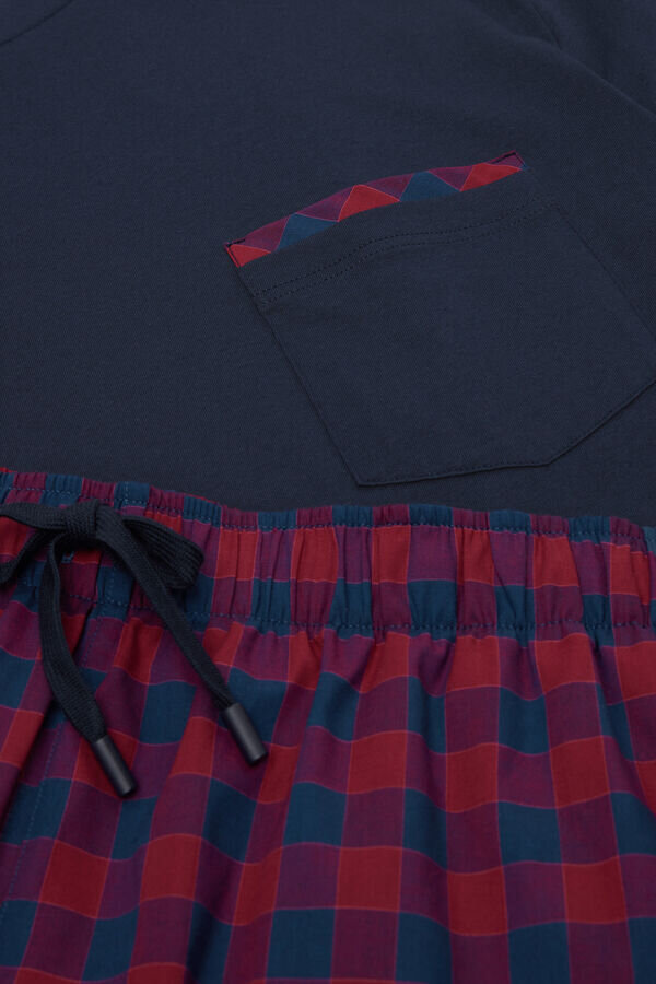 Krótka piżama z bawełny w czerwono-niebieską kratę Krótka piżama z bawełny w czerwono-niebieską kratę