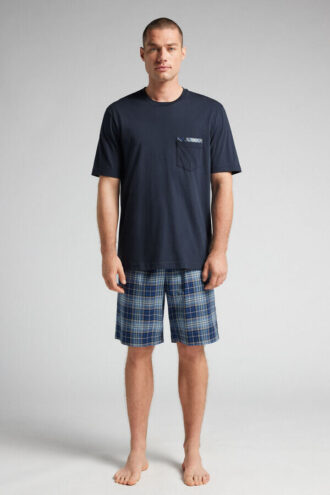 Krótka piżama z bawełny w kratkę