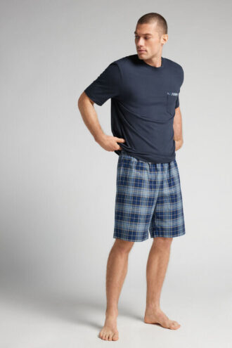 Krótka piżama z bawełny w kratkę