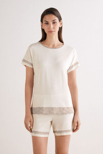 Krótka piżama z koronką z modalu