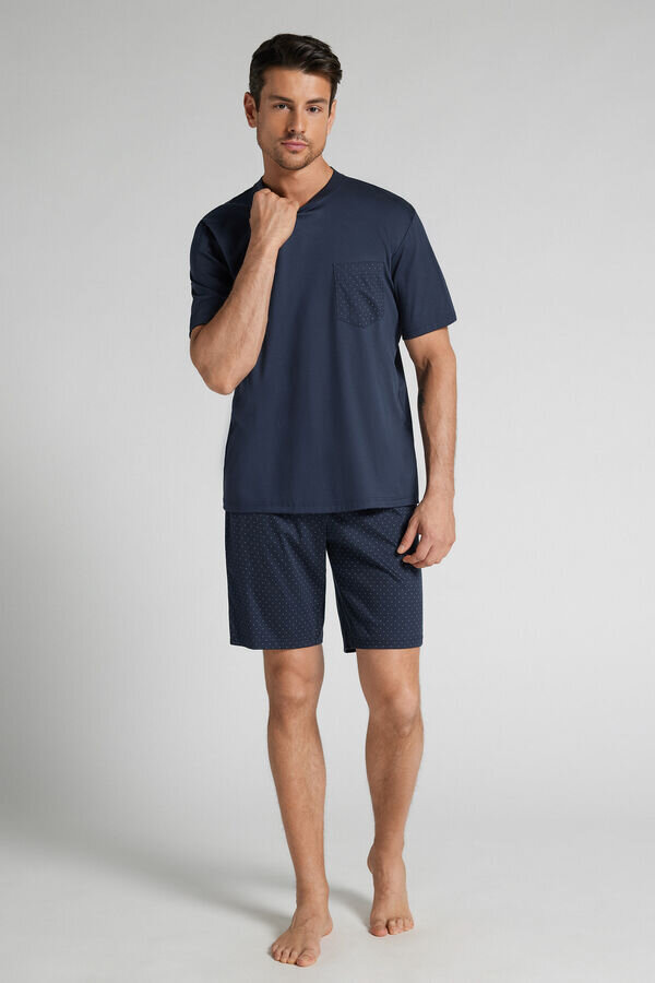 Krótka piżama z merceryzowanej bawełny premium w kropki Krótka piżama z merceryzowanej bawełny premium w kropki