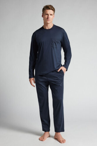 Piżama z długimi nogawkami z merceryzowanej bawełny premium w kropki