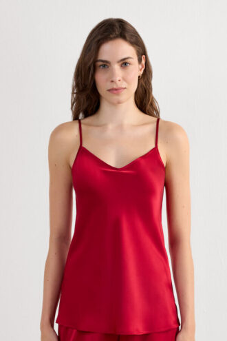 Top z jedwabnej satyny z dekoltem w szpic