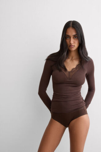 Ultralekka koszula z długim rękawem z kaszmiru i koronką